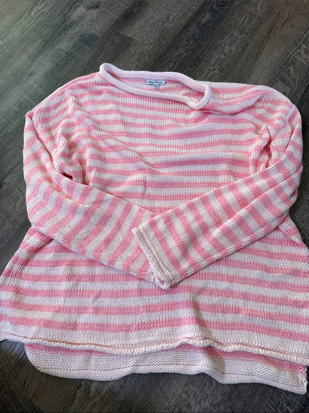 white birch Pink and White Striped Scoop Neck Sweater